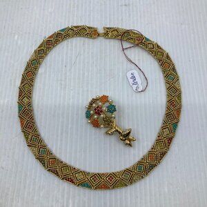 Vtg 1960 D'ORLAN buried treasure necklace brooch set